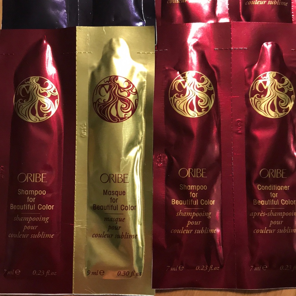 Oribe Travel shampoo, conditioner and mask packets